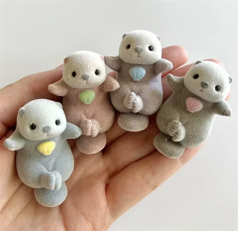 Original Yell Japan Kawaii Gashapon Cute Aquarium Flocked Otter Figure Capsule Toys Anime Figurine Model Doll Decor Gifts