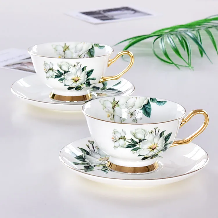 

European Elegant Afternoon Tea with Gold Bone Porcelain Gold Handle Bone Porcelain Coffee Cup and Plate Set