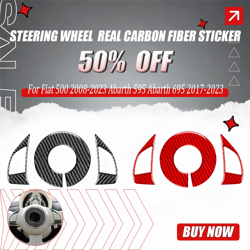

3 шт. наклейка на руль из настоящего углеродного волокна для Fiat 500 2008-2023 Abarth 595 Abarth 695 2017-2023 аксессуары для салона автомобиля