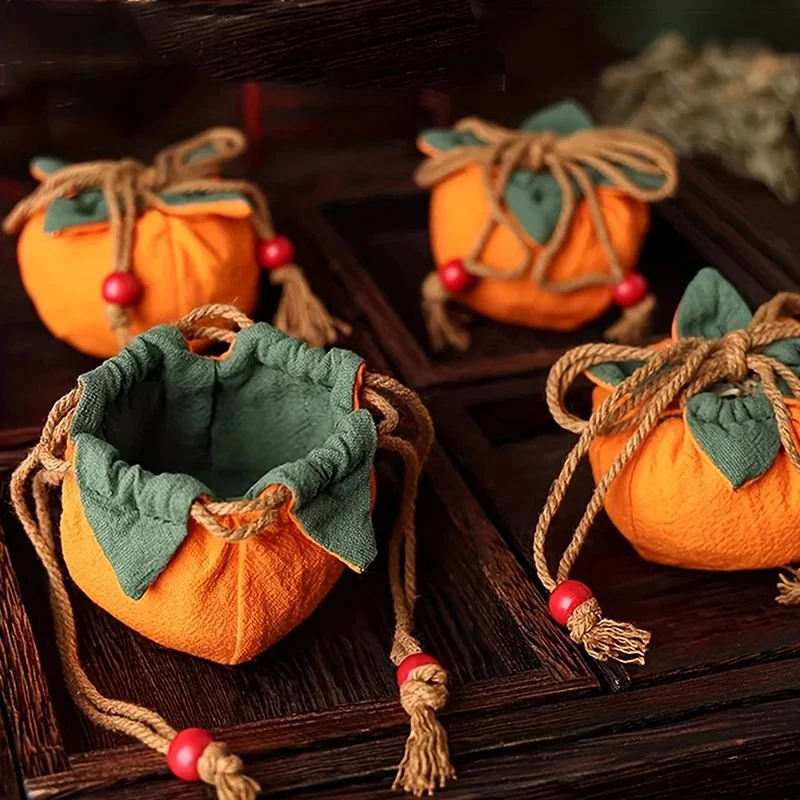 Persimmon Lucky Drawstring Bag Chinese Fortune Charm Pouch Empty Amulet Bag Hanging Ornament Blessing Pendant Mini Gift Sachet