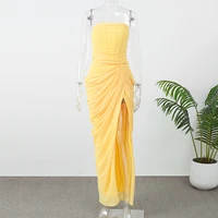 Women Solid Pleated Sexy Strapless Dress Lady Chic Off-shoulder Backless High Waist Split Dresses 2026 New Evening Party Gown - Image 6