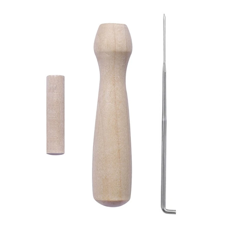 5pcs Useful Poking Felting Needles Solid Wooden Handle Holder with Felting Needles Felted Animal Needle Felting Supplies