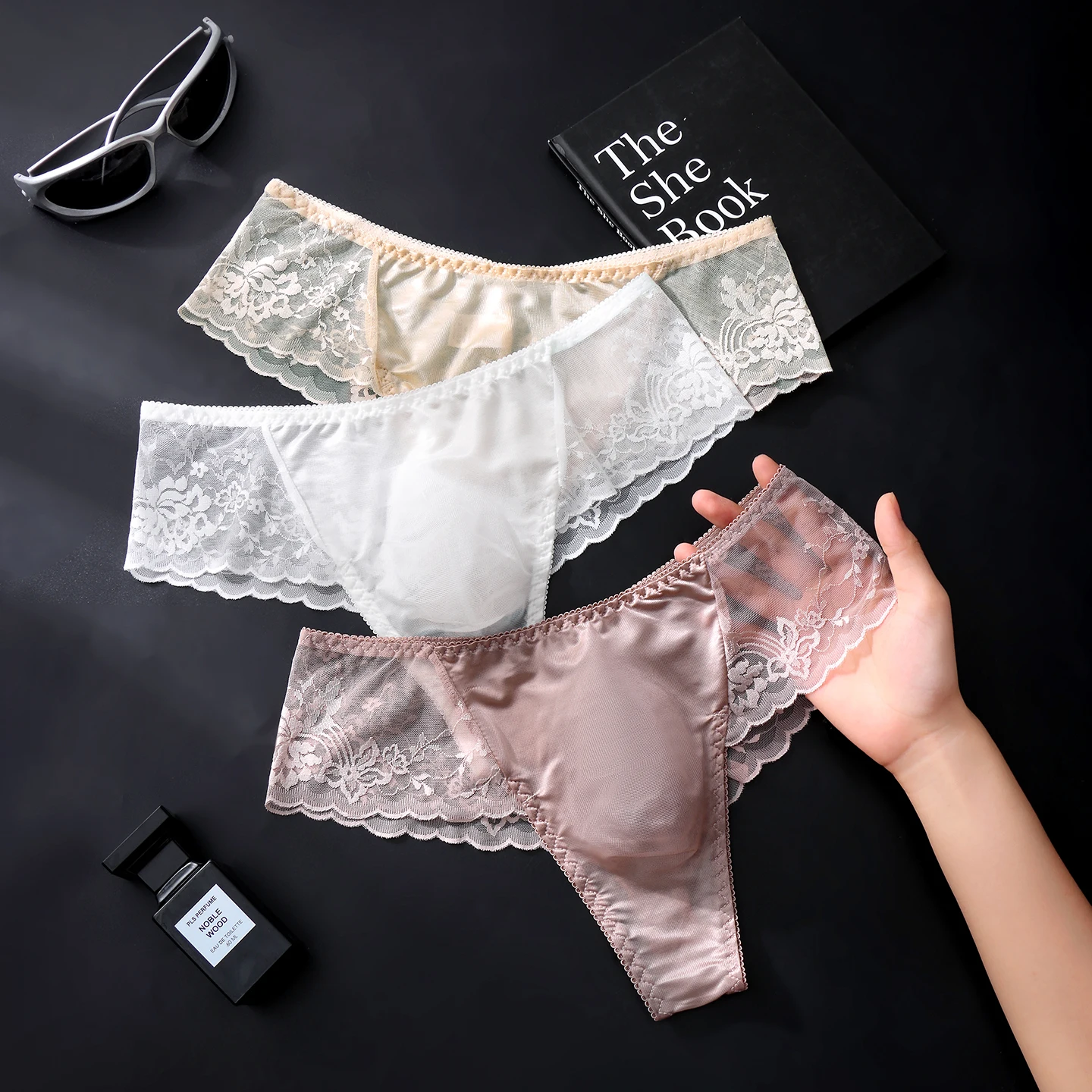 4PCS Men's Low Rise Sexy Thongs with 3D Contour Pouch Lace Splicing High Elasticity Plus Size Available in Male Underwea