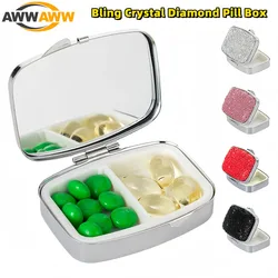 Pill Organizer 2 Compartment Daily Medicine Container Portable Travel Pill Box Bling Crystal Diamond Small Pill Case