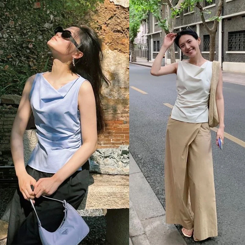 سترة صيفية أنيقة بدون أكمام من التنسل للنساء، تصميم عصري للارتداء اليومي، لون سادة، ماصة للرطوبة، رقيقة وطويلة بشكل منتظم #5