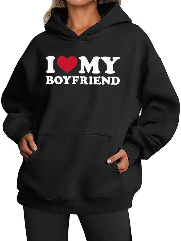 I love my boyfriend Long-sleeved Hooded Sweatshirt Plus Size Clothing Womens Pullover Tops Long Sleeve Winter Fall Outfits