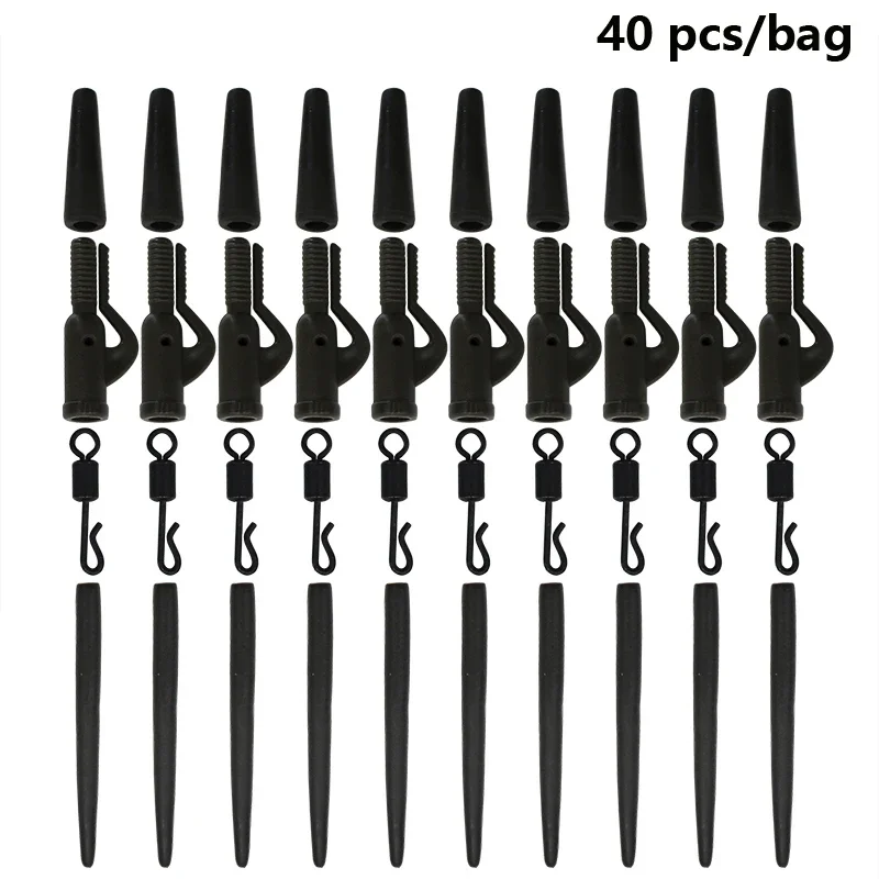 40PCS Carp Fishing Accessories Lead Clip Quick Change Swivel Tail Rubber Anti Tangle Sleeves for Carp Rigs Coarse Fishing Tackle