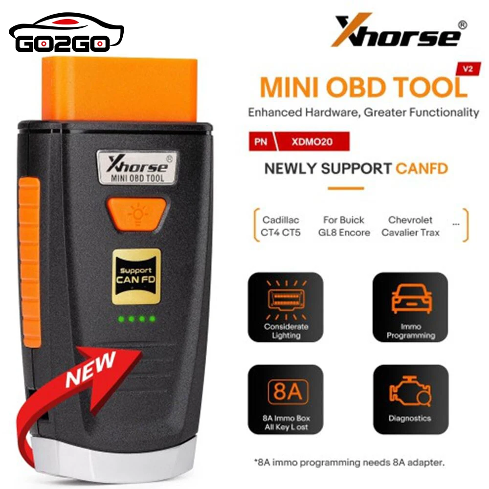 Xhorse Mini OBD Tool V2 XDMO20 Newly Supports CANFD Protocol / LED light / 8A IMMO Box All Key Lost