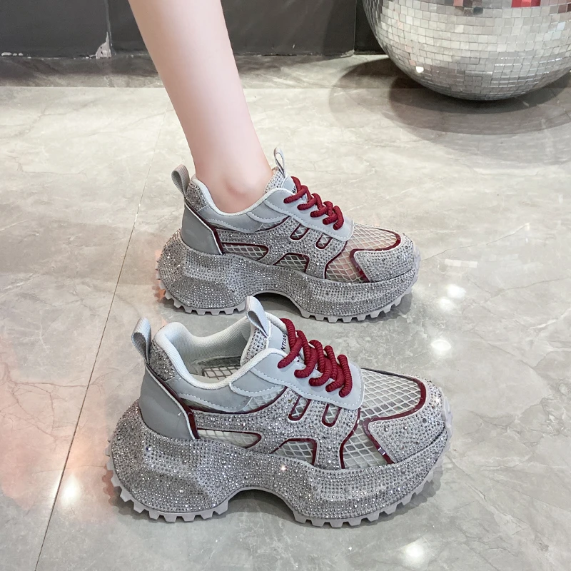 

Женские туфли Shangshi Mesh Water Diamond Starry Sky Dad, универсальный толстый нижний ремешок, нишевая женская обувь для спорта и отдыха