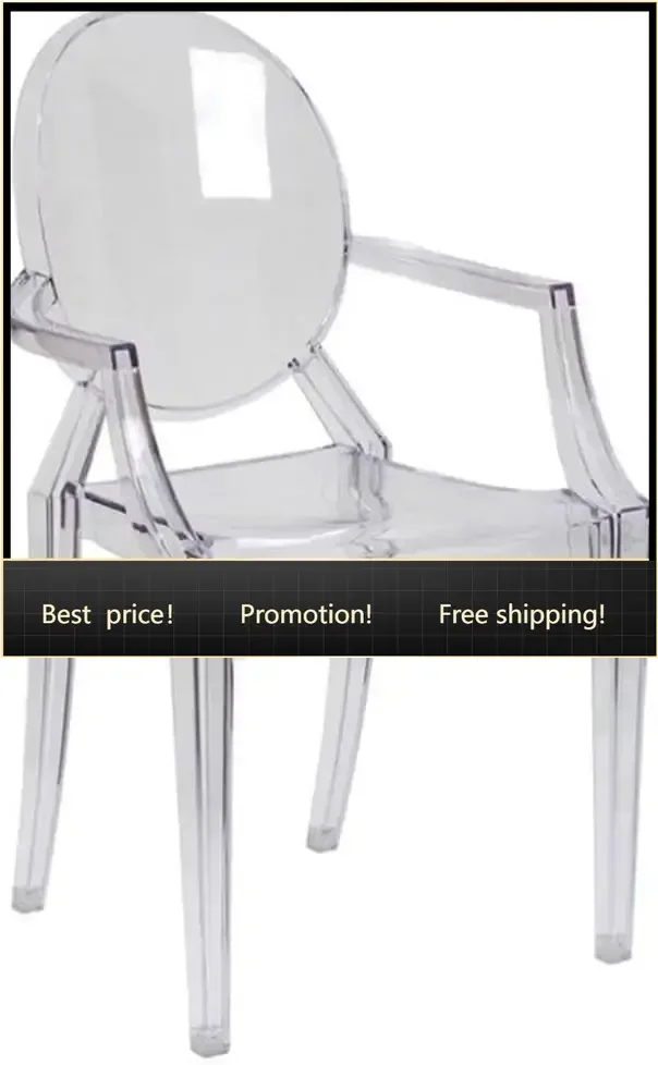 Ghost Dining Chair with Arms, Transparent Crystal Finish, Polycarbonate Build, Contoured Seat, 36.5