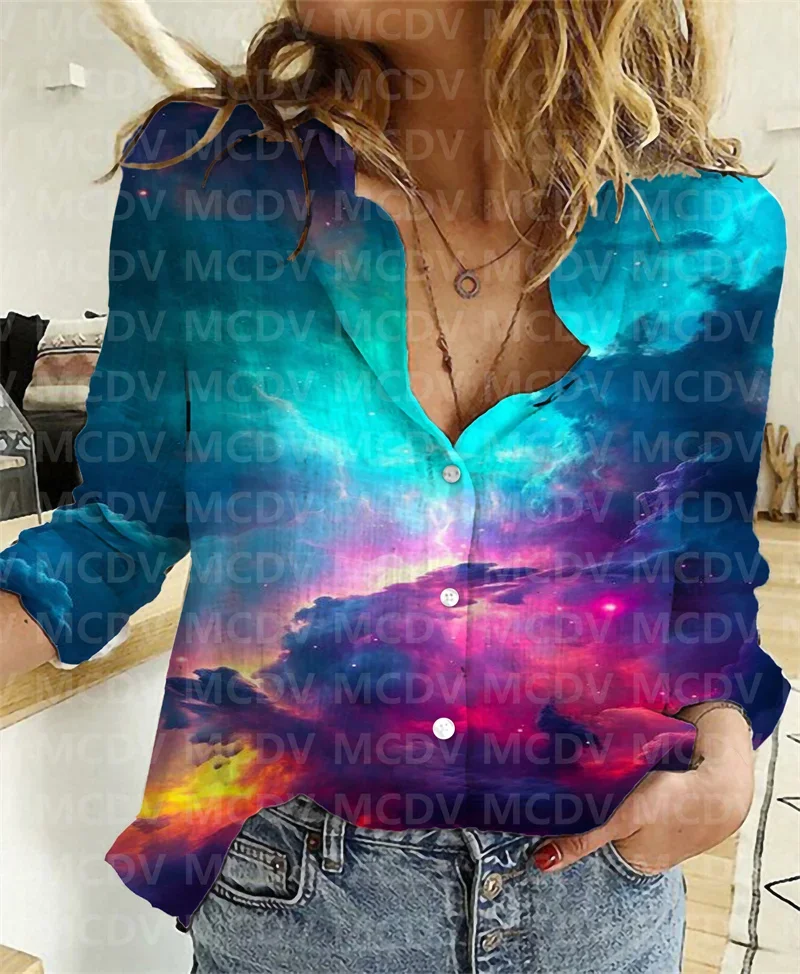 

Women Linen Shirt Galaxy Women's Casual Shirt 3D Printed Button-down Shirt Casual Unique Streewear 10 Style