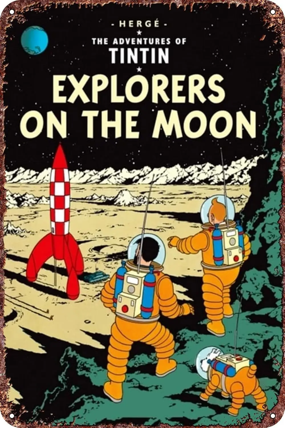 1v,Explorers on the Moon Movie poster retro metal tin logo family bar patio wall antique decoration novelty logo es-aluminum