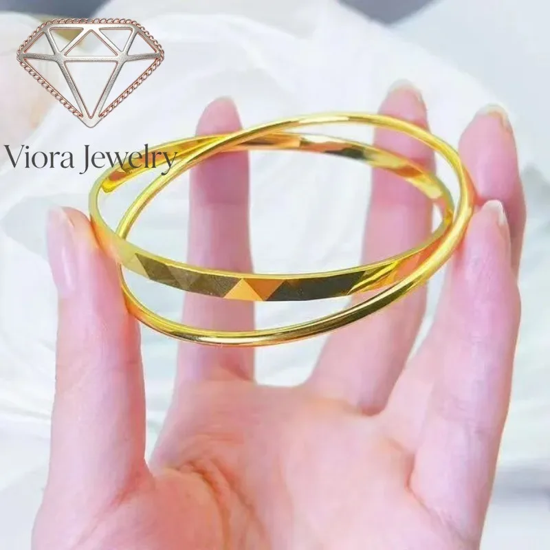 Viora Jewelry Women's 24K Gold AU999 Interlocking Rings Bracelet with Stylish Luxury | Vine-wrapped rings , daily elegant