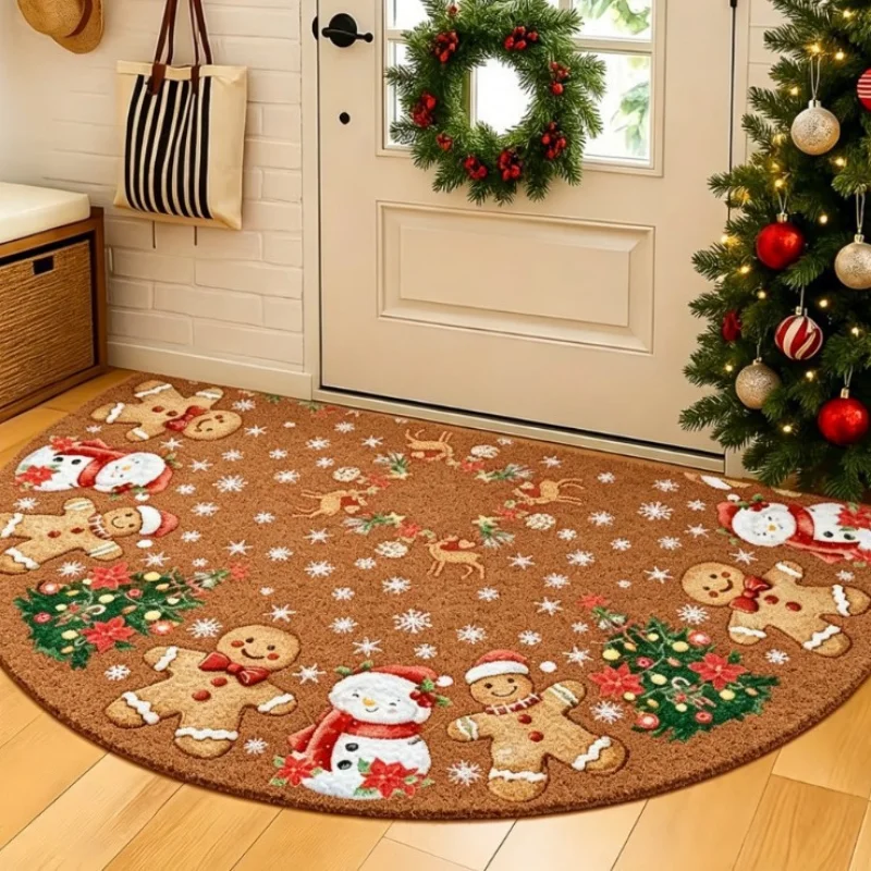 VIKAMA Christmas Nutcracker Half Round Doormat Snowflake Non Slip Floor Mat Xmas Welcome Mat For Indoor Entrance Home Decor