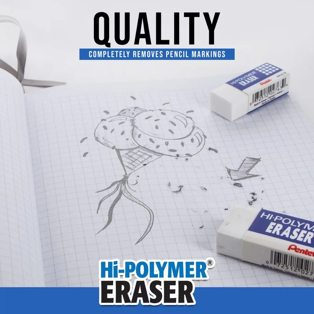 Hi-Polymer Erasers - 4ct: White PVC, Writing Utensil, Right/Left-Handed, Stationery & Office Supplies