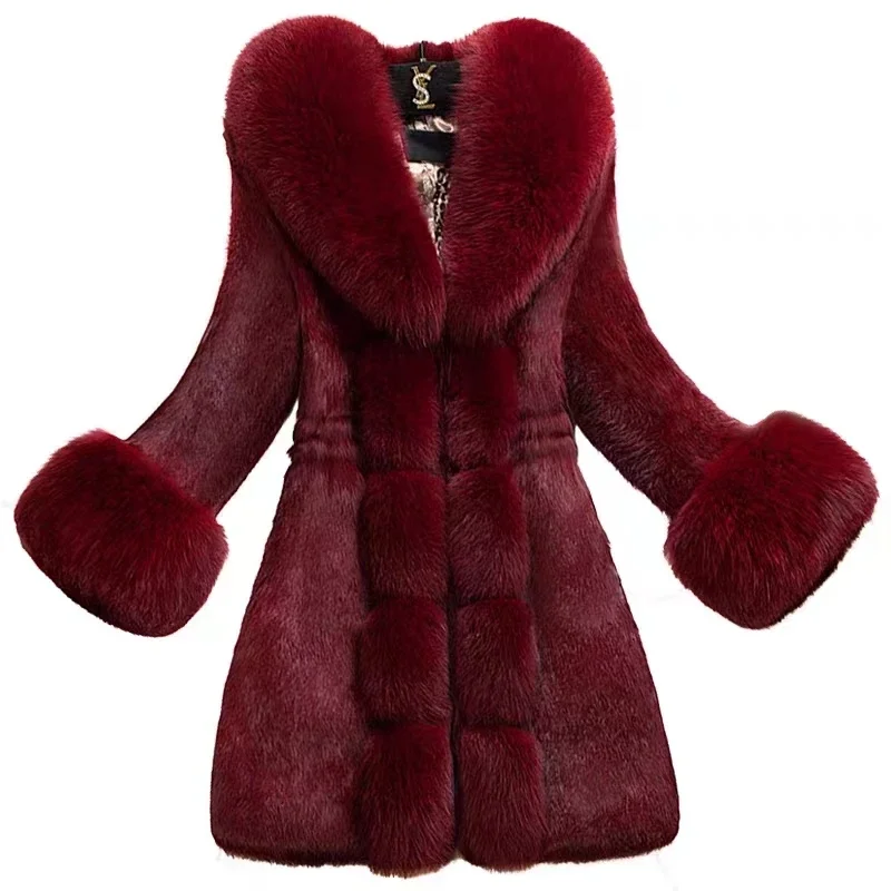 2023 new women's coat mid-length new large size fur collar coat