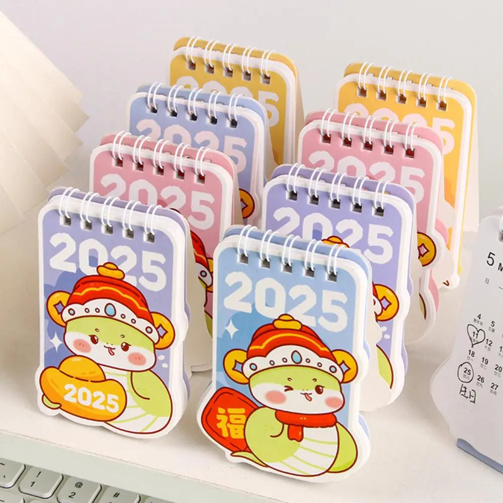 2025 Mini Desk Calendar Daily Schedule Organizer Cartoon Snake Pattern Small Calendar Home Office School Planner