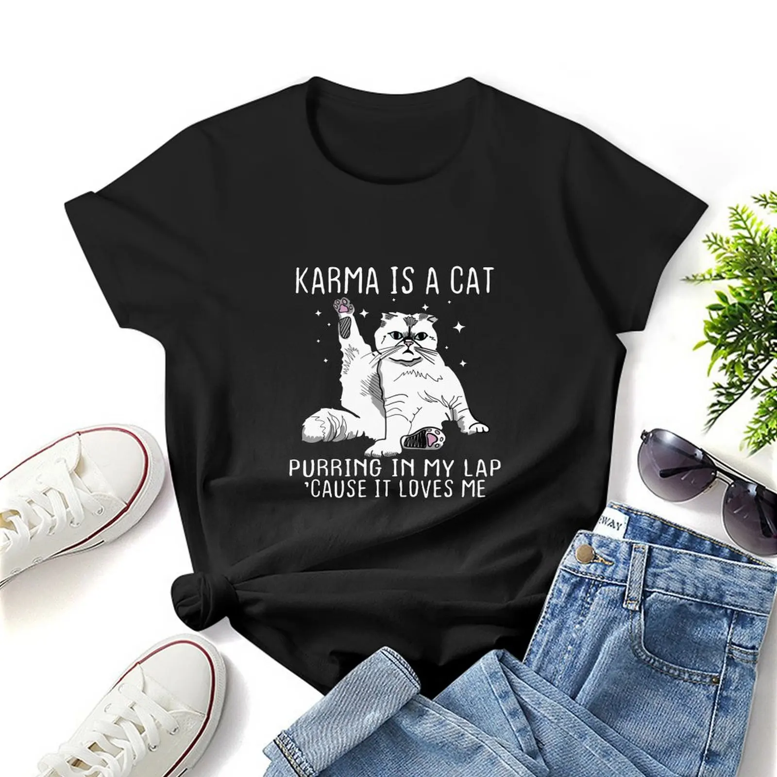 Lovely Karma is a Cat Shirt Karma is a Cat Print T Shirt Graphic Shirt Casual a maniche corte T-Shirt femminile taglia S-4XL