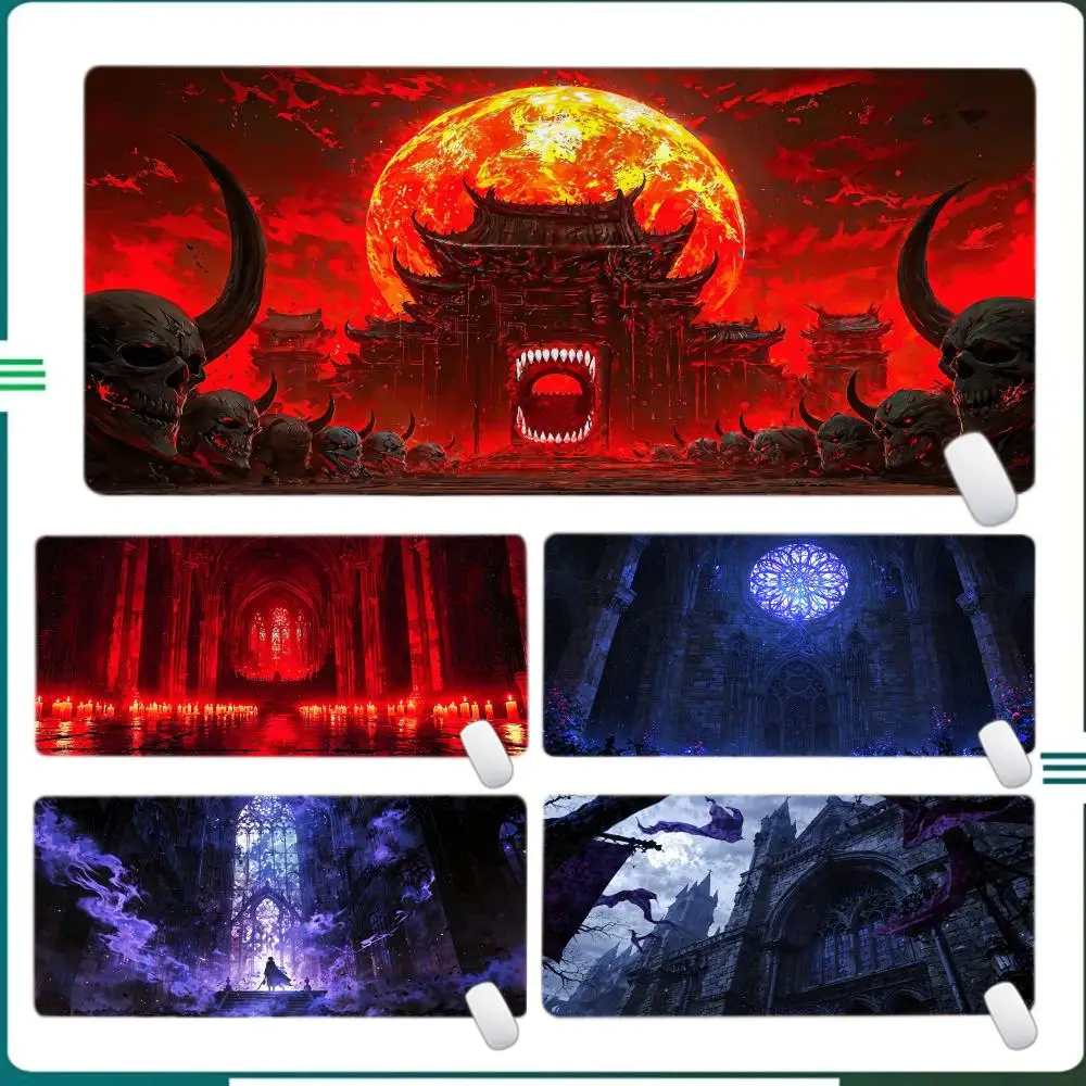 

Anime Ancient Castle Mouse Pad Large Computer Office Game Table Mat XXL Rubber Anti-slip Stitched Keyboard Mats Long Desk Pads