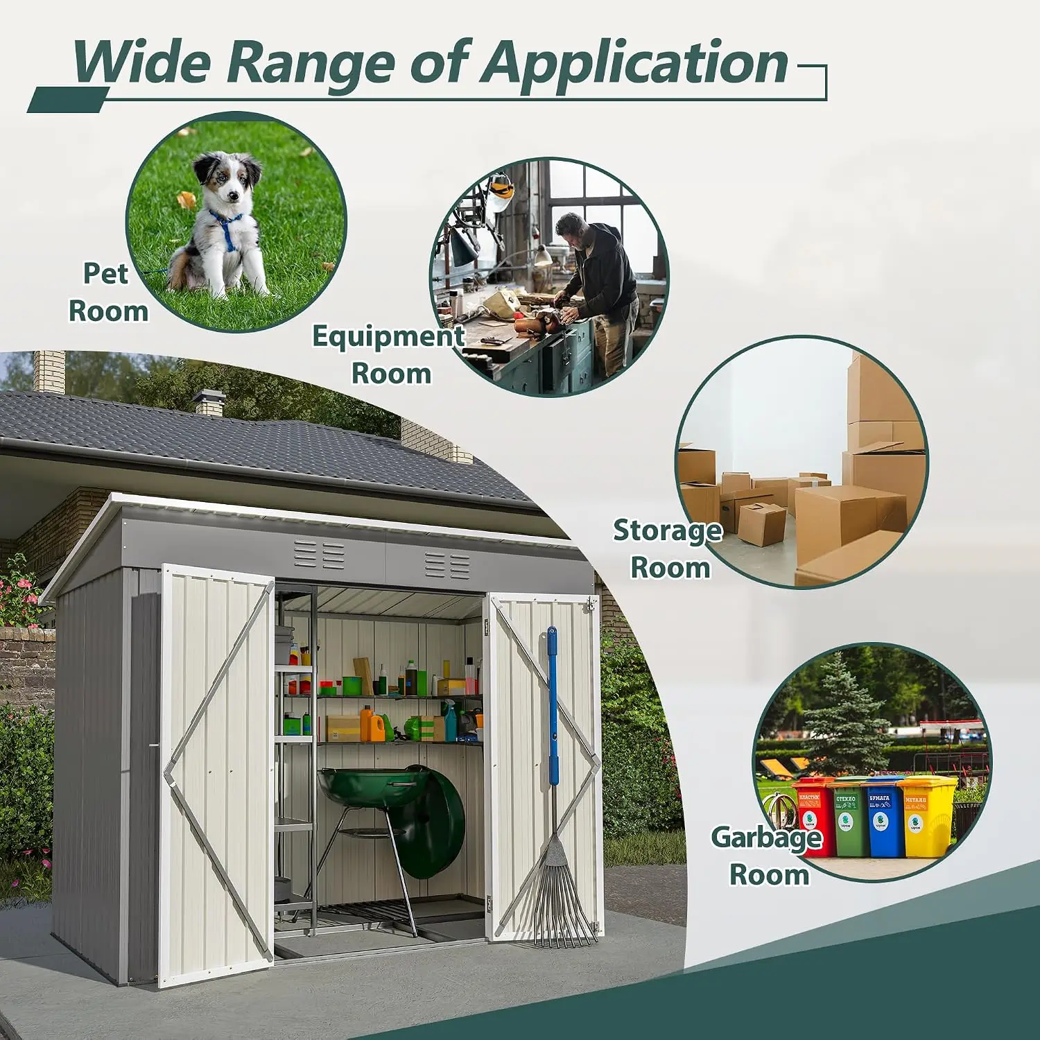 4'x8' Metal Storage Shed with Double Lockable Doors & Air Vent for Backyard Garden Patio Lawn, Customized image 5