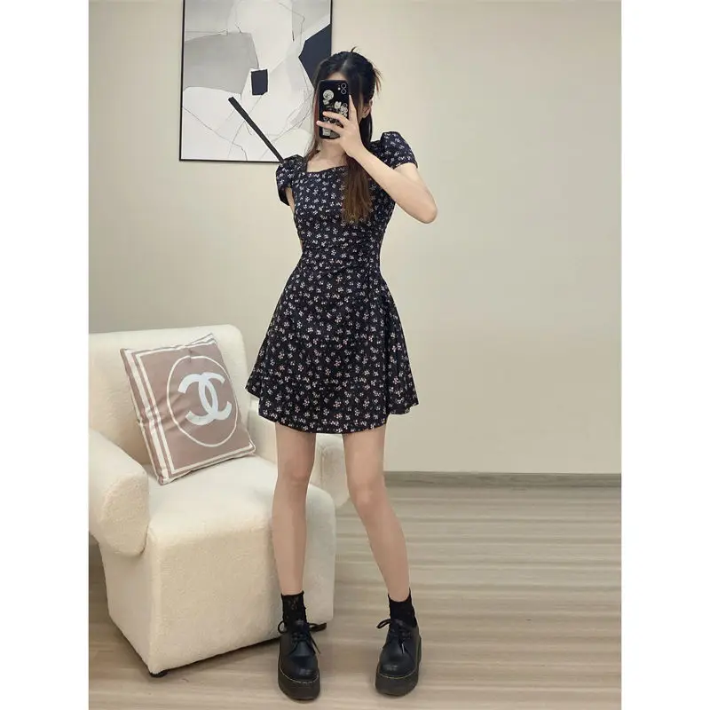 

Новинка лета 2023, французское Цветочное платье с квадратным вырезом и поясом Kikyo для похудения, ТРАПЕЦИЕВИДНОЕ ПЛАТЬЕ с рукавами-фонариками, женская одежда