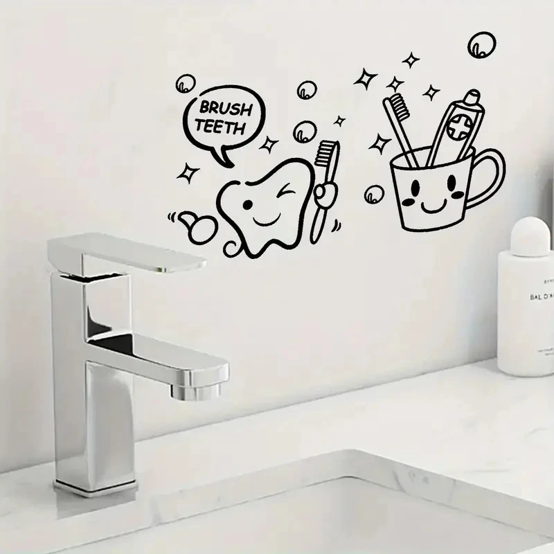 

1 pc Cartoon Tooth And Toothbrush Wall Stickers waterproof For Bathroom, Bedroom, Home Decor Wall Art MURAL Drop Shipping