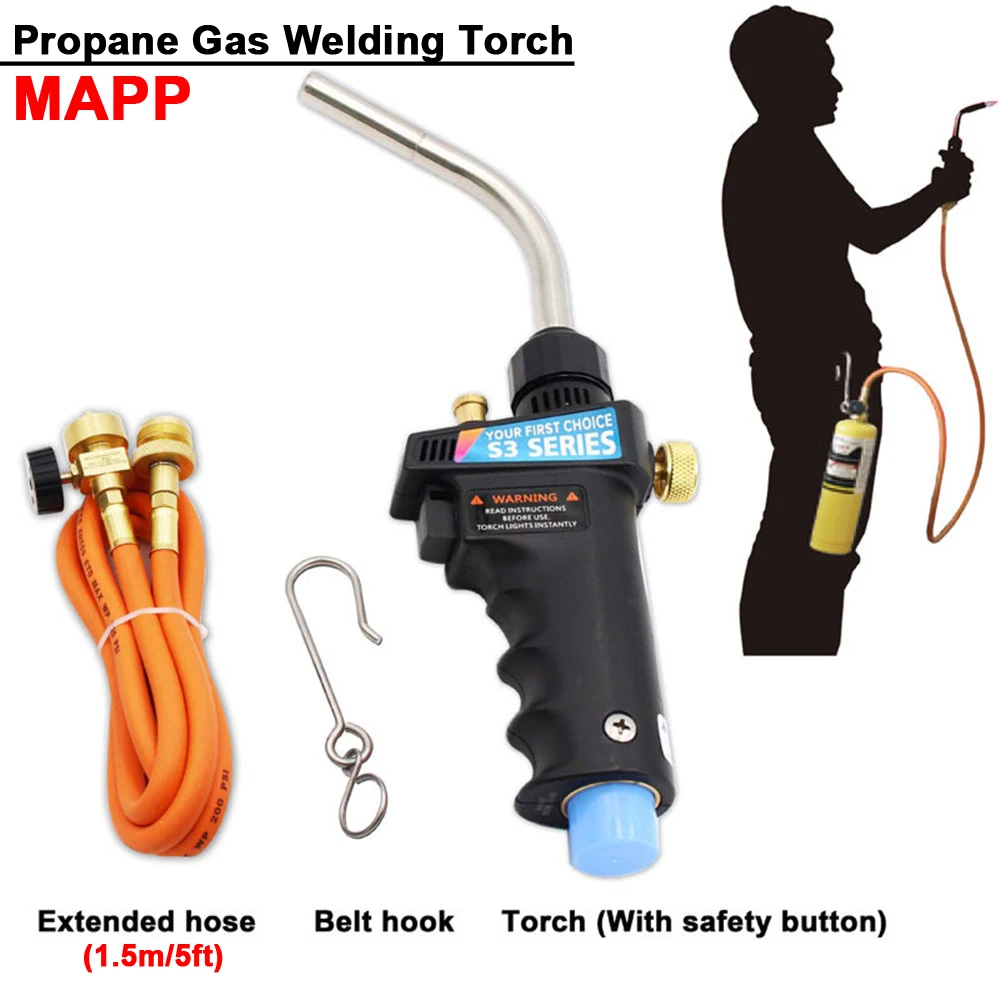 

Braze Welding Torch Self Ignition Piezo Trigger CGA600 Heating Solder Burner 1.5meter Hose MAPP Propane Gas Torch