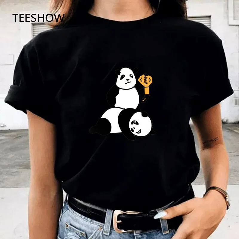 WWF Panda T-shirt Women Printed Funny Tshirt Streetwear Casual Short Sleeve Graphic Tops Tee Cute Cartoon Women Clothing