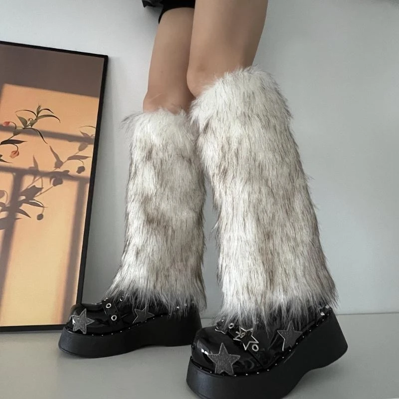 

Y2K меховые гетры, зимние меховые длинные сапоги с манжетами, нечеткий чехол для обуви, костюм для вечеринки, 15UB
