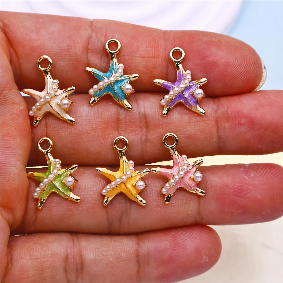 6pcs/Lot Color Pearl Sea Star Shell Oil Enamel DIY Charms for Bag Earring Keychain Making Handmade Pendant