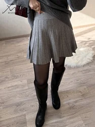 MiuKoMiYa Gray Skirt Women Pleated Mini Skirts Spring High Waist Long Knitted Skirt For Women Solid Black Short Skirts Ladies
