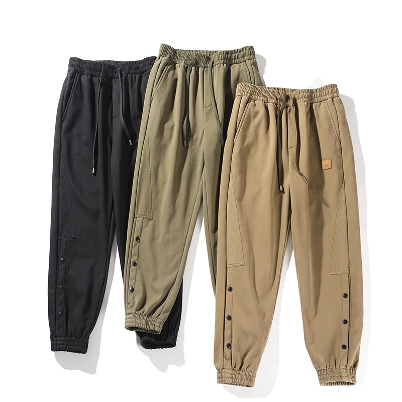 

Comfortable Fce Lined Workwear Casual Pants for Men Elastic Waist Autumn Winter Sle Straight Leg Cotton Warm Trousers