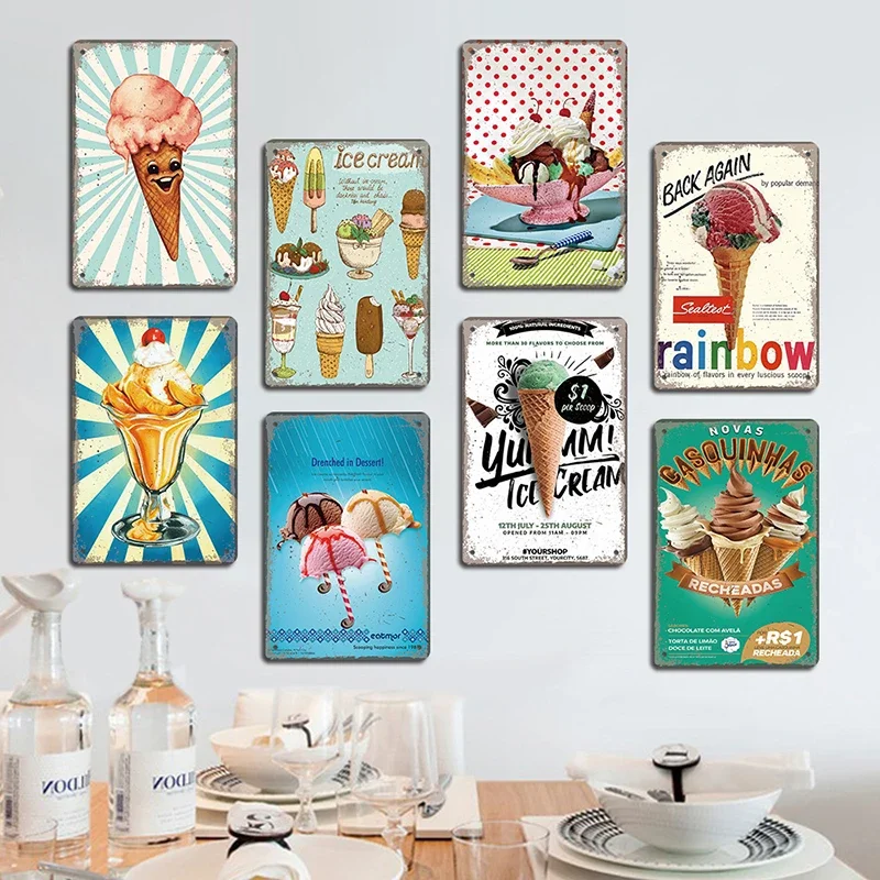 Summer Dessert Poster Vintage Metal Sign cono gelato Charlotte Metal Tin Plate Wall Decor per Cafe Shop Kitchen Living Room