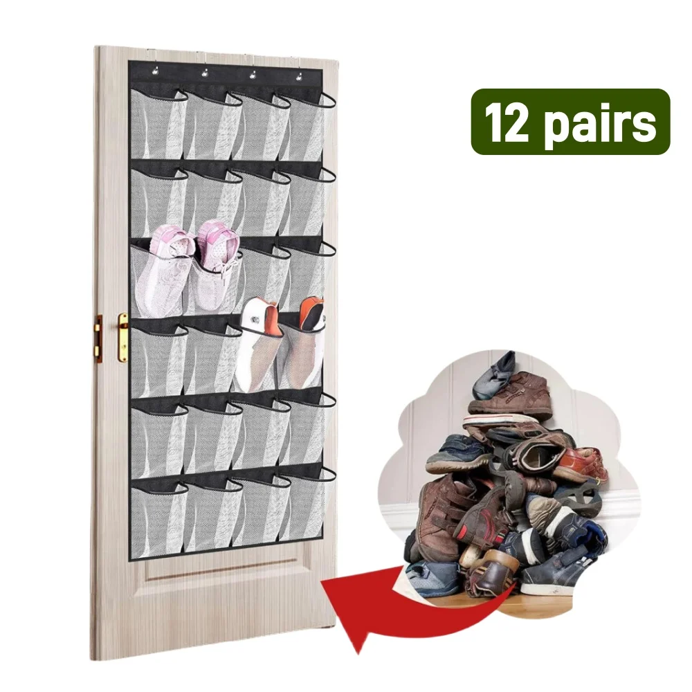 Hanging Shoe Storage Organizer, 24 Mesh Pockets Over The Door Hanging Storage Holder, Closet Rack Hanger Holds Organizer