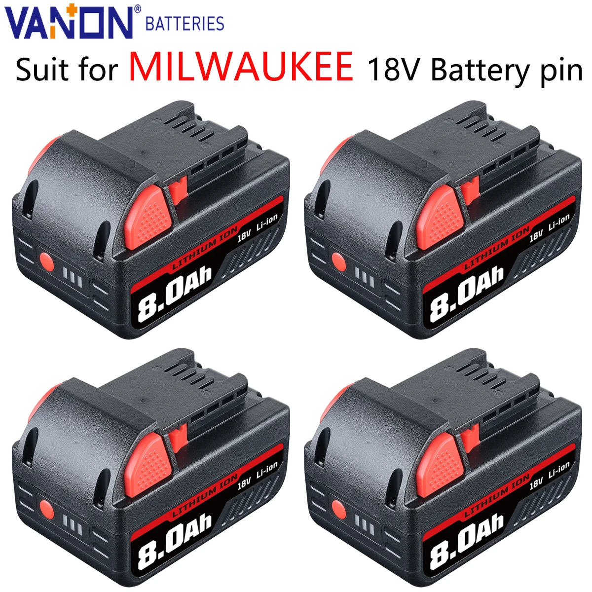 

Vanon 4Pack 8,0 Ач 18 В M18 литиевая батарея Замена для Milwaukee 48-11-1815 48-11-1850 48-11-1860 Беспроводной электроинструмент Barrtey Pin