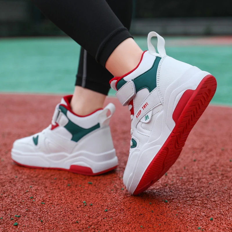 Picture 4: Kids High‑top Sneakers Boys PU Leather Skateboard Shoes Hook & Loop Thick Sole Non‑Slip Children Fashion Sports Casual Footwear
