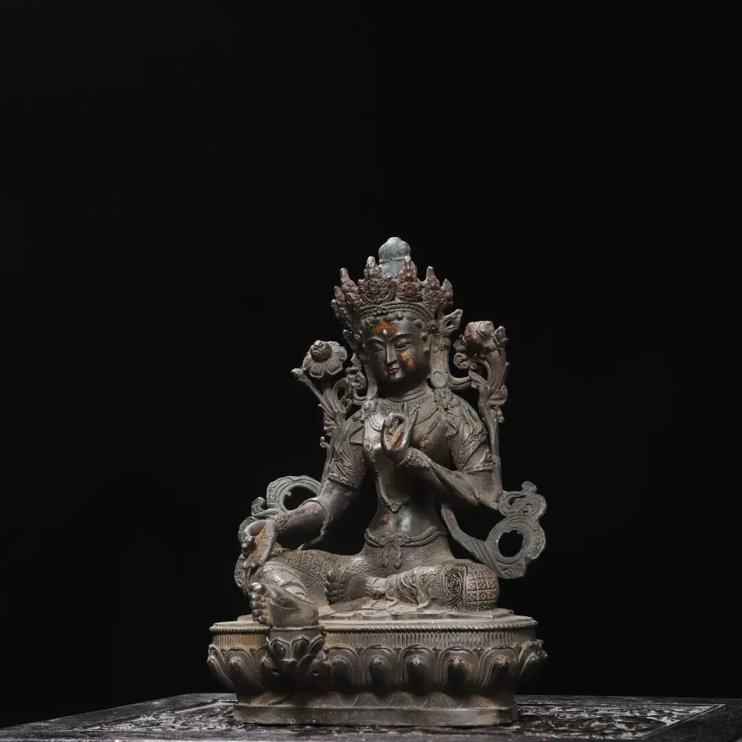 Green Tara Buddha Statue Tibetan Esoteric Buddhism Pure Copper Gilded Home Indoor Buddha Hall Offering Decorative Art Retro Orna