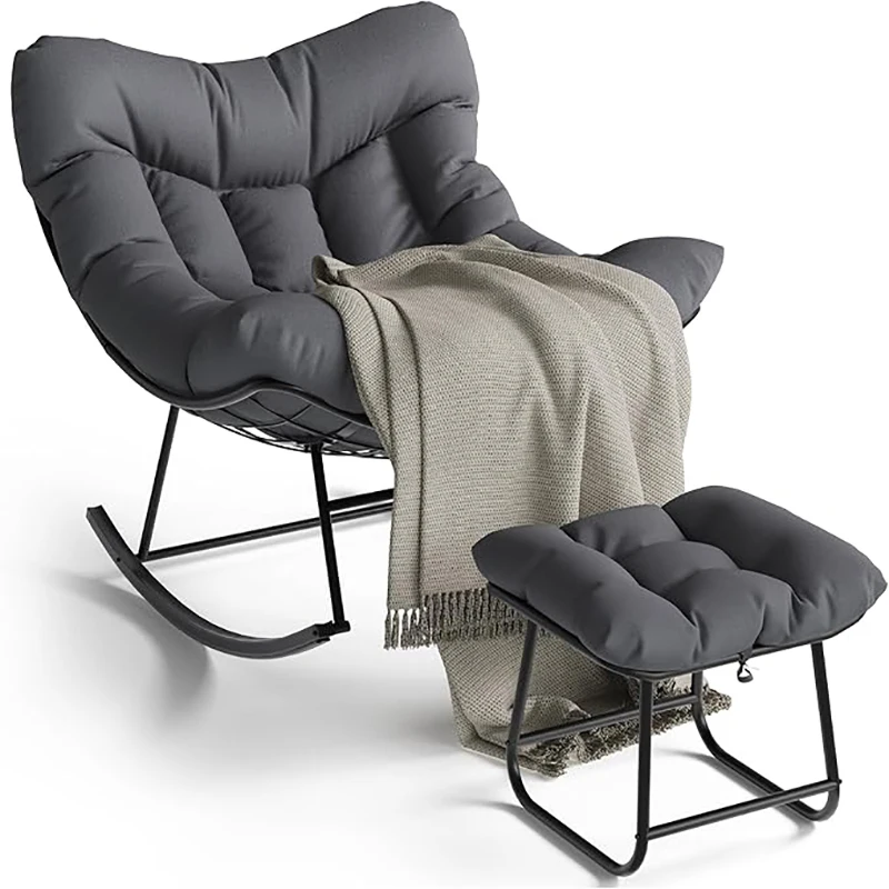 Oversized Papasan Rocking Chair with Footrest, Outdoor Loung