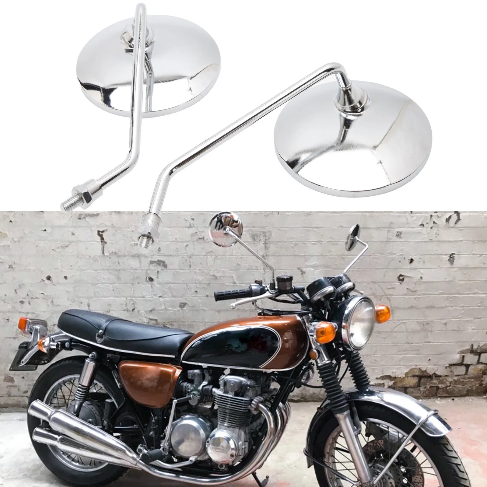 

For Scooter Honda Yamaha Suzuki Chrome Motorcycle Rear View Side Mirrors 10mm