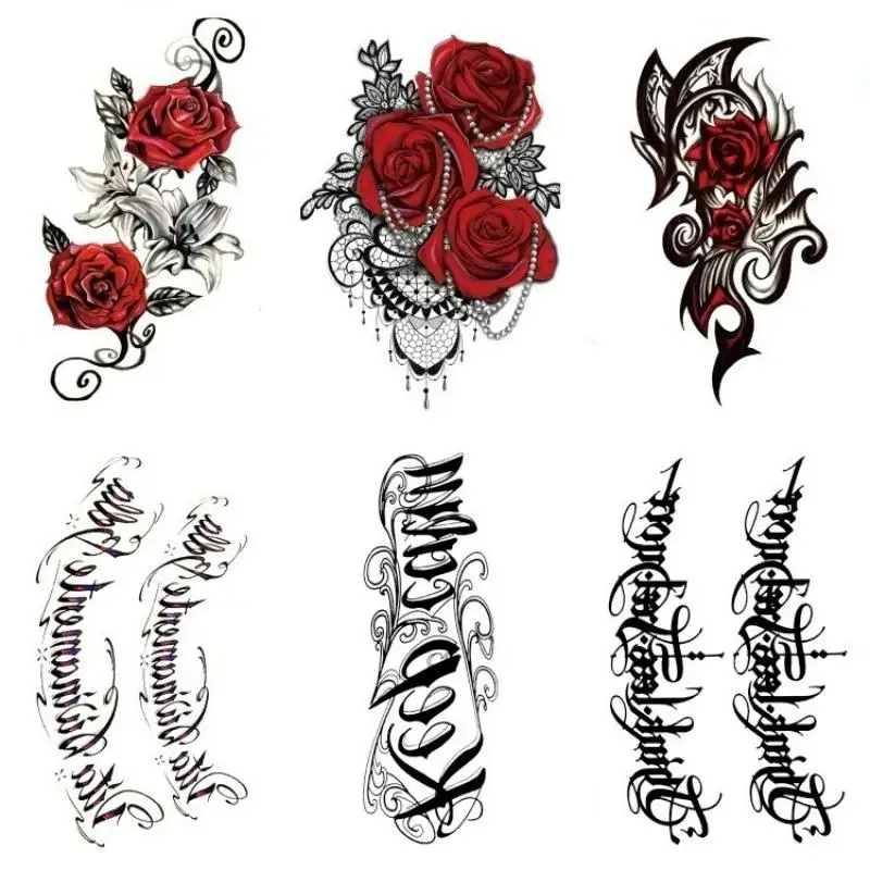 

Rose English flower arm Temporary Tattoos for Women Girls Men Tattoo Stickers Waterproof Realistic fake tattoo body art