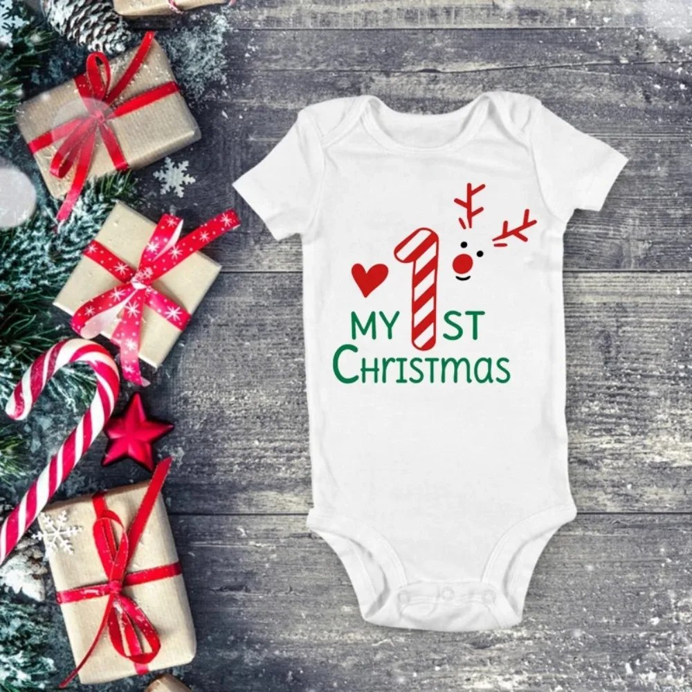 My 1st Christmas Baby Rompers Santa Baby Boys Girls Clothes Bodysuit Baby First Christmas Toddler Infant Rompers Bodysuit 0-24M