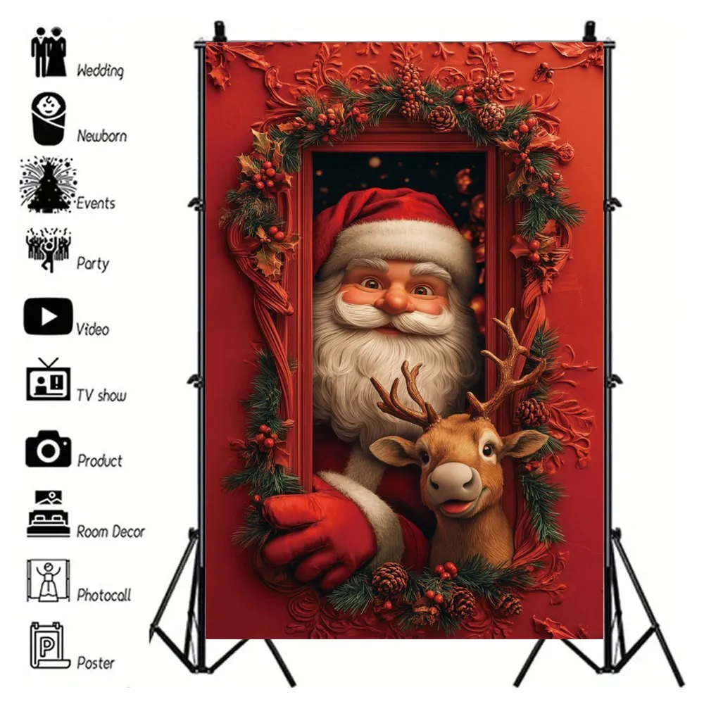 Merry Christmas Santa Claus Backdrops New Year Eve Party Christmas Tree Home Decoration Photography Background Photo Studio Prop