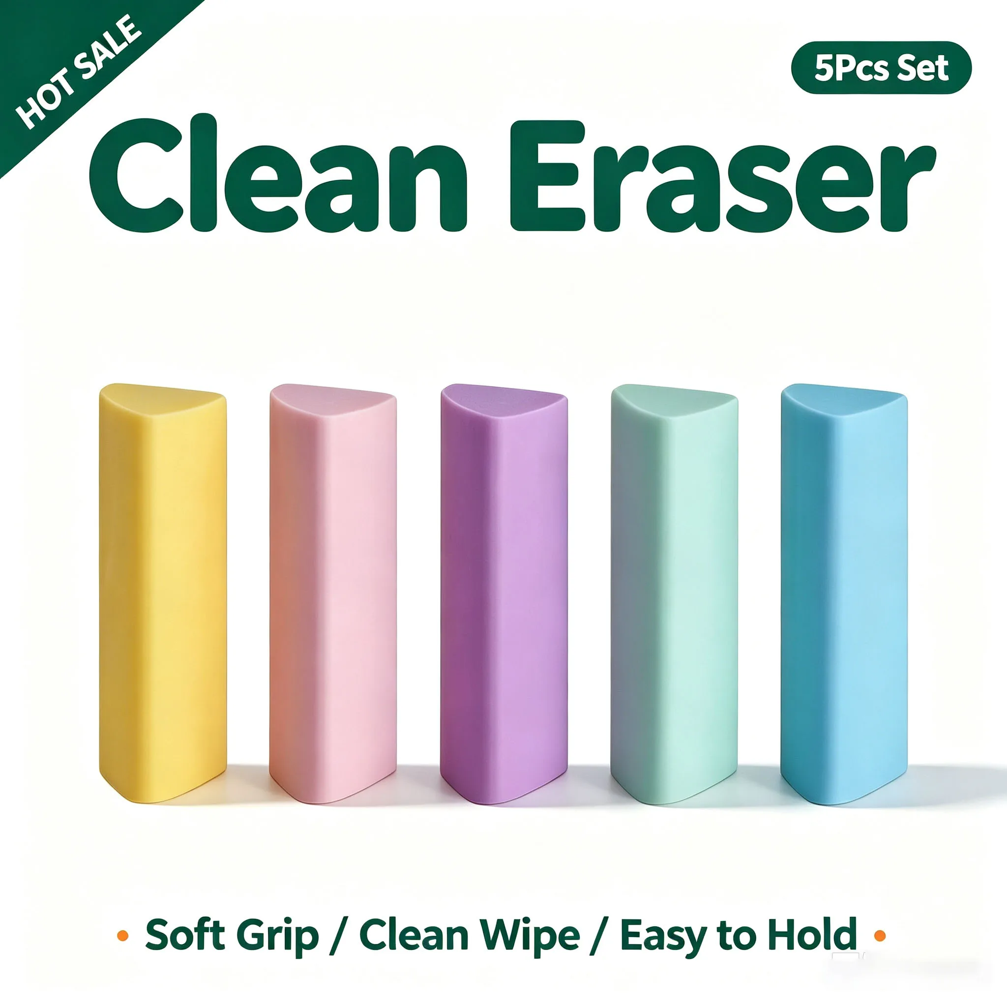 5Pcs Soft Pencil Eraser Dust‑Free Less Crumbs Clean Rubber Eraser For Student Kids Drawing Sketch School Office Stationery
