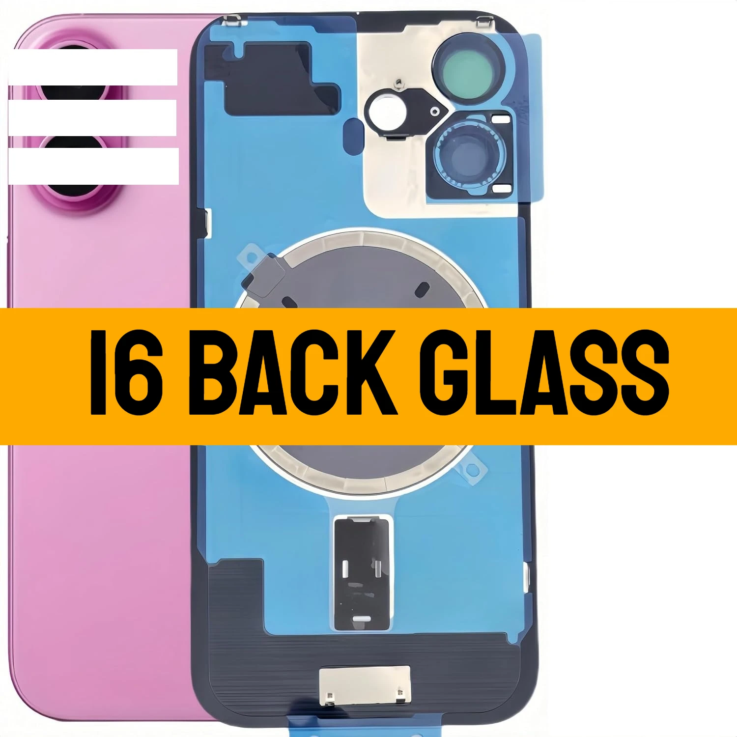 16 Back Glass Replacement for IPhone 16 Rear Back Cover Glass with Frame and Camera Lens