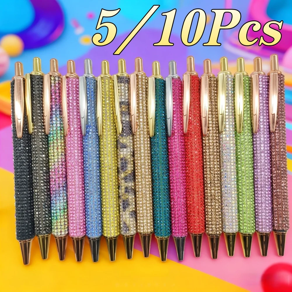 

5/10Pcs Shiny Diamond Metal Retractable Ballpoint Pen Multi-color Press Pen for Student Office Wedding Signature