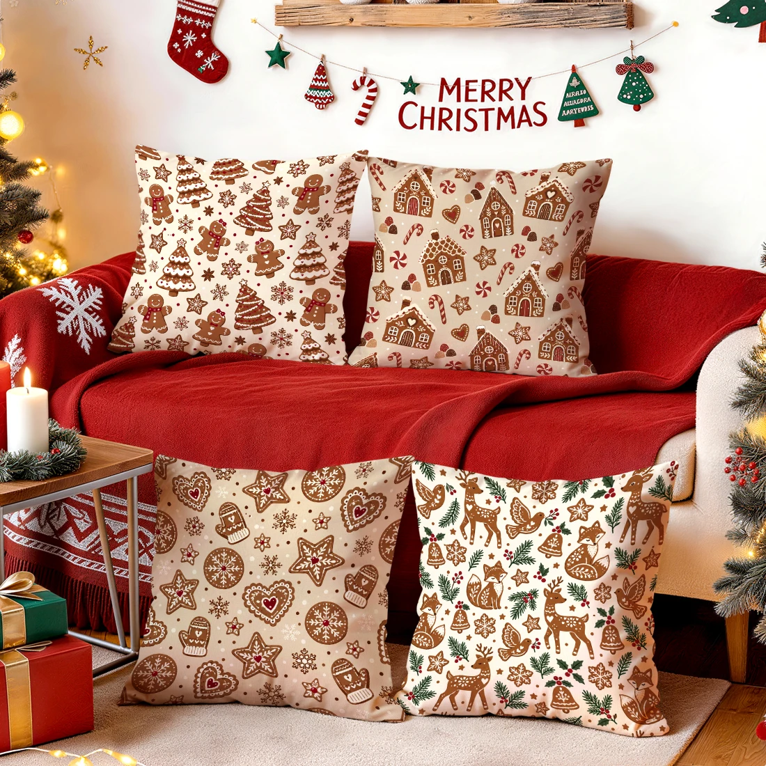 Gingerbread Man Gingerbread Christmas Cushions Pillowcase Polyester Cushion Cover Throw Pillow Pillowcover Home Car Sofa Decor
