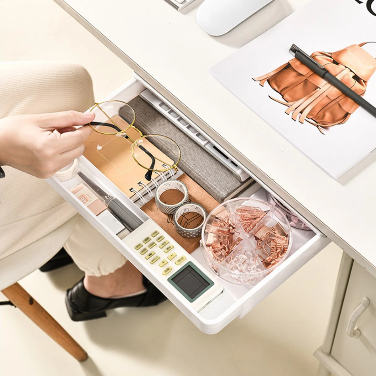 Under Desk Drawer Hidden Self-Adhesive Pencil Tray Hanging Stationery Storage Box Large Capacity Stationery Storage Drawer
