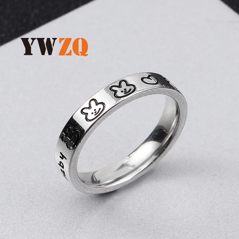 New Fashion Stainless Steel Ring Creative Silver Ring Rabbit Love Pattern Titanium Steel Jewelry Hand Manufacturers