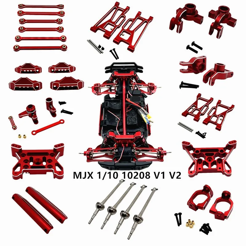 

MJX 10208 V1 V2 Metal Swing Arm Steering Cup Hub Carrier Link Rod Shock Tower Drive Shaft Set RC Car Upgrade Parts Accessories