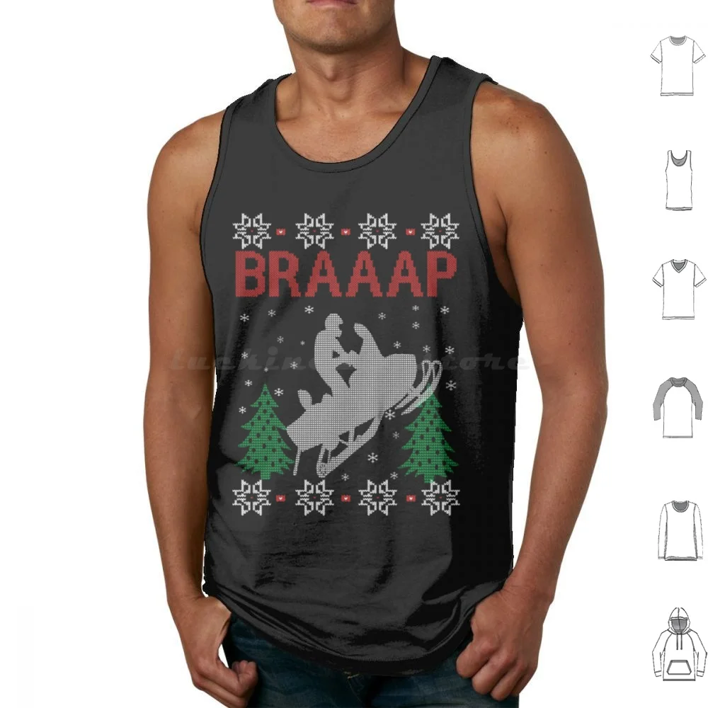 Merry Snowmobile Braaap Ugly Christmas Sweater Funny Tshirt Tank Tops Vest Sleeveless Snowmobile Snowmobile Love Snowmobile